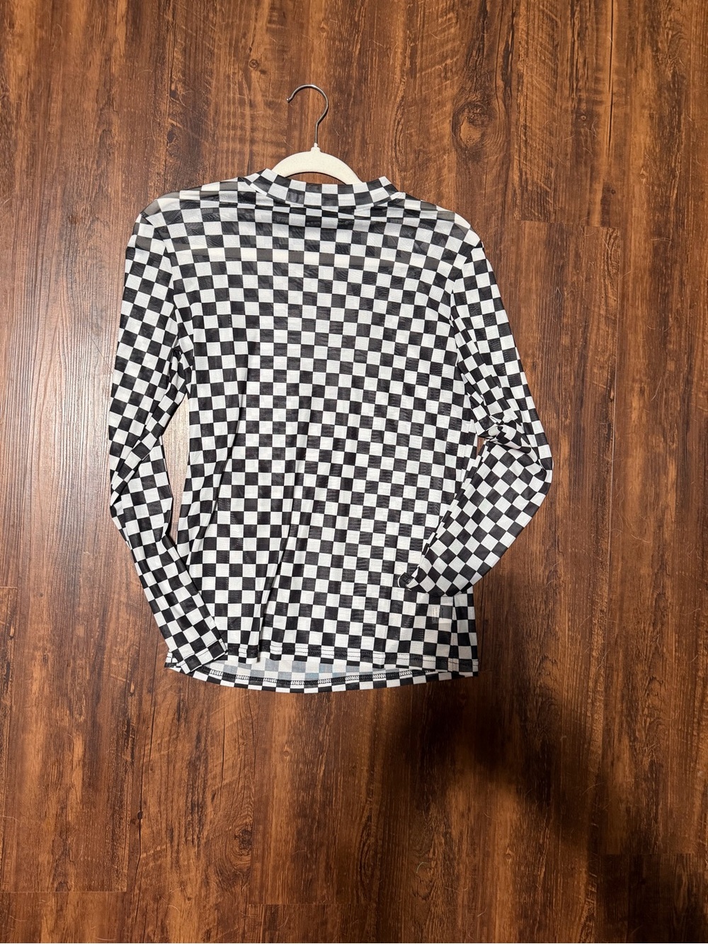 Checkerboard Long Sleeve mesh top- Black & White
